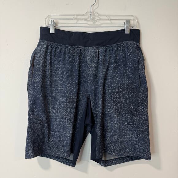 Lululemon Men's THE Short Active Gym Workout Blue Pattern Lined Large 9" - Picture 1 of 9